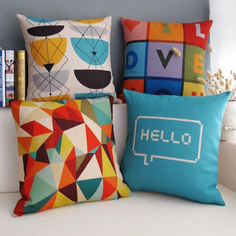 Nordic Rural Simple geometry Word pattern 4892 Home Decorative Linen Cushion Cover Pillow Case Sofa Chair Waist cover | Дом и сад