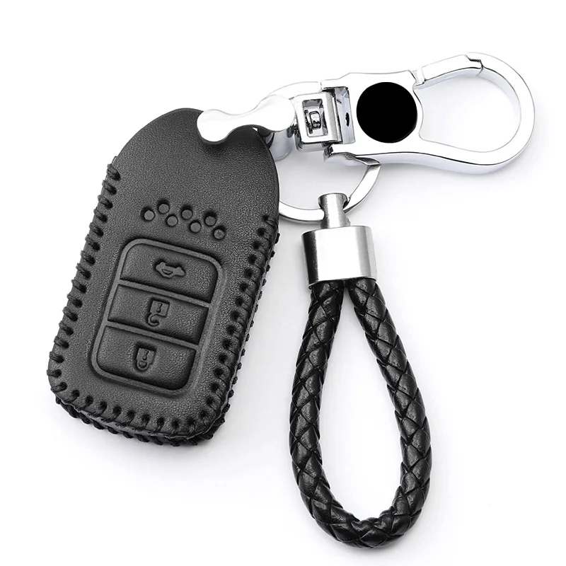 Черный Кожаный чехол для ключей для Honda CRV пилотное соглашение Civic Fit Freed keyless entring автомобильный Стайлинг Защита ваших автомобильных ключей - Название цвета: Черный