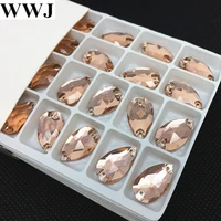 15pcslot 17x28mm teardrop sew on rhinestones light peach color droplet sewing glass crystals dress making