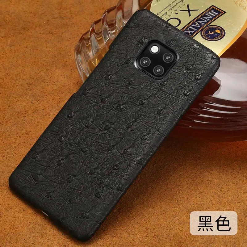 black Чехол для телефона из натуральной кожи страуса для huawei P30 pro Lite P20 mate 20 Y6 Y9, роскошная задняя крышка для Honor 8X V20 20 Pro 9x10 10i - Цвет: black