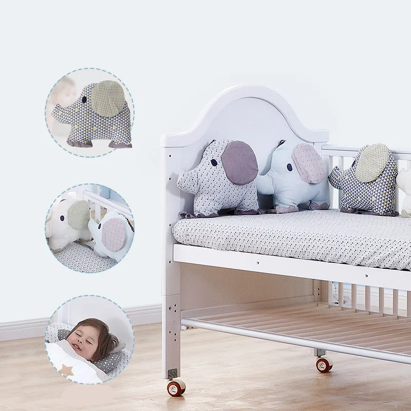 

Baby 6PCS Cushion Bed Combination Backrest Cotton Cushion Cartoon Elephant Crib Around Protection Infant Toy Photography Props