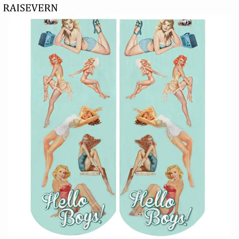 Красивые мужские носки в стиле Харадзюку хлопковые с 3D принтом Kawaii Calcetines Mujer