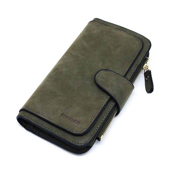 Army green Брендовые кожаные женские кошельки высокого качества, дизайнерский Длинный кошелек на молнии, Женский держатель для карт, Дамский кошелек, сумка для денег, Carteira Feminina - Цвет: Army green