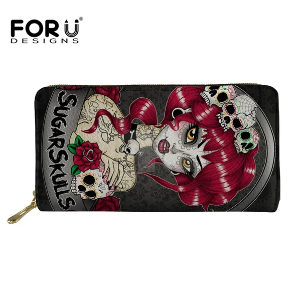 H2828Z21 FORUDESIGNS/сахарный череп модные женские кошельки Высокое качество женские длинные кредитный держатель для карт Многофункциональный Органайзер кошельки для девочек - Цвет: H2828Z21