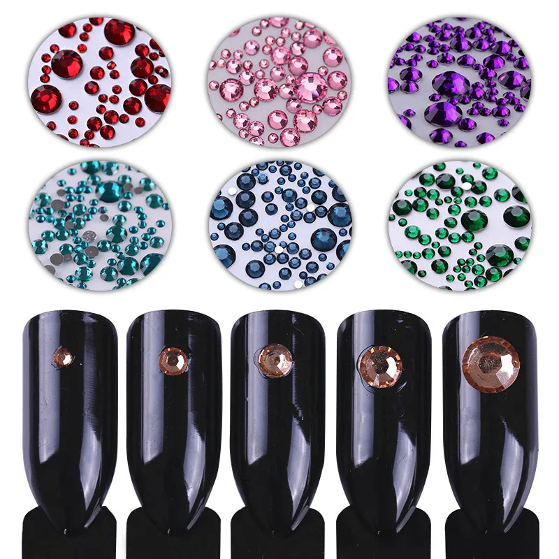 1000 искусственные Стразы для ногтей с плоским основанием разные размеры цвета