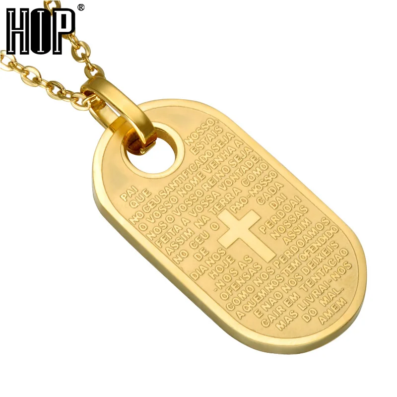 Хип золотой цвет Святого Библии кулон и ожерелье из титана нержавеющей стали