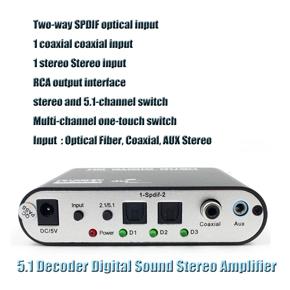 Оптический SPDIF 3,5 AUX коаксиальный цифро-аналоговый 6 RCA HD аудио Раш 5,1 декодер AC3 DTS Dolby преобразователь усилителя объемного звука
