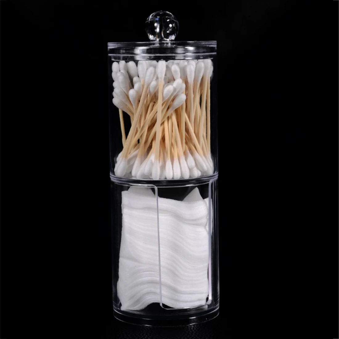 2 Layers Trabsperate Clear Acrylic Cotton Swab Organizer Box Protable Cosmetics Round Container Makeup Pad Storage Case | Красота и
