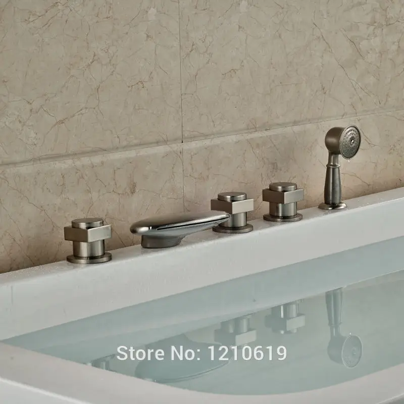 Новый водопад 5 шт. смеситель для ванной кран никель Матовый душ ванна на бортике |