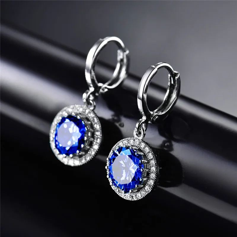 Женская серебряная Сережка BUDONG с синим цирконием XUE040|womens dangle earrings|dangle drop earingsdangle