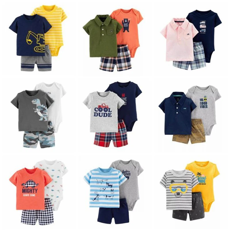 cartoon tshirt tops+bodysuit+shorts for baby boy clothes newborn set 2021 summer outfit new born clothing suit tracksuit costume |