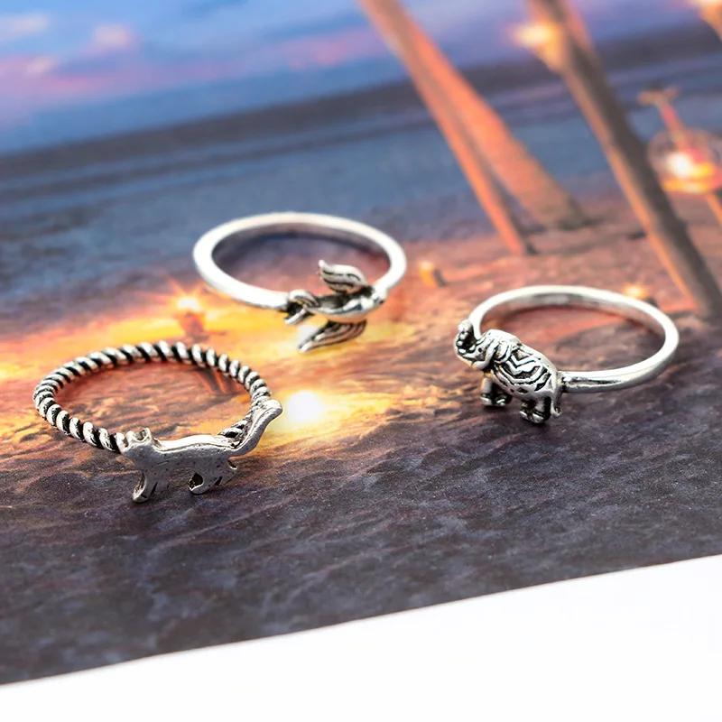 Vintage Knuckle Finger Ring Set For Women Fox Elephant Horse Heart Crown Rings Boho Jewelry 12 PCS/Lot | Украшения и аксессуары