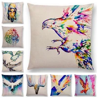 25 newest design available watercolor animals cushion cover the cock eagle lion horse prints sofa pillowcase