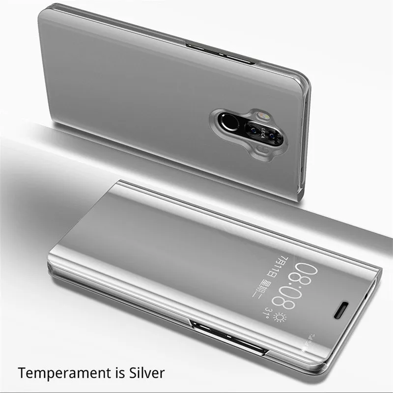 Серебристый Стенд флип-чехол с зеркалом для на samsung Galaxy J3 J4 J6 J7 J8 A6 A8 S7 край S8 S9 Plus Note 9 кожаный чехол-подставка для телефона чехол с крышкой - Цвет: Серебристый