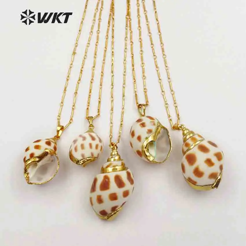 

WT-JN041 Bohemia Style Natural Trumpet Shell With Gold Bezel Pendant 18'' Inch Bohe Bamboo Necklace Women Summer Beach Jewelry