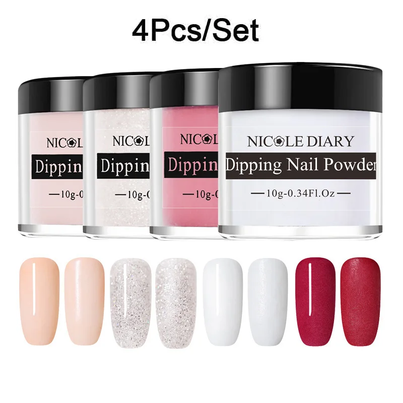 4Pcs set 6 Набор пудры для ногтей 6/4 шт, розовый блеск для ногтей, светящийся матовый градиент, французский хромированный пигмент, натуральный, без лампы - Цвет: 4Pcs set 6