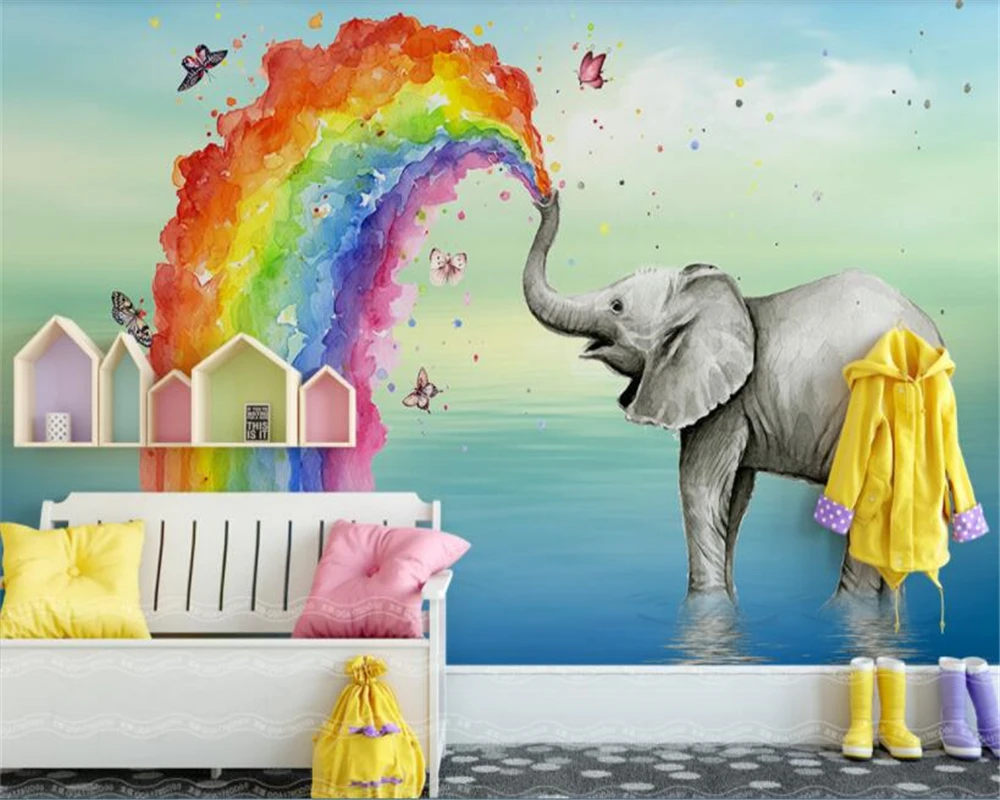 beibehang wallpaper Simple lovely elephant water color children's house background wall papel de parede papier peint bebang |