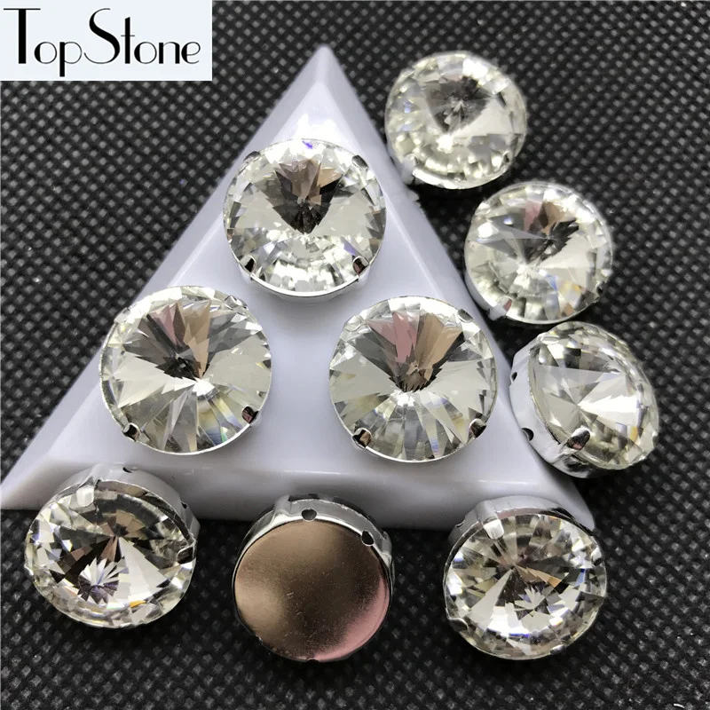 Topstone кристально чистые модные Rivoli Камни с металлическим клеем 6 8 10 12 14 16 18 мм