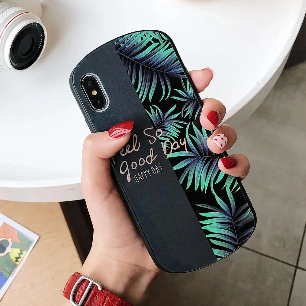 KISSCASE Leaf Pattern Phone Case For iPhone X XR XS MAX 7 PlusTempered Glass Back Cover 6 6S Plus 8 Matte |