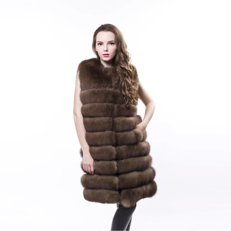 Fur Fox Fur Vest Long Female Luxury Whole Leather Horizontal Row Of Suede Vest Was Thin Autumn And Winter New Girls Coat Jacket3