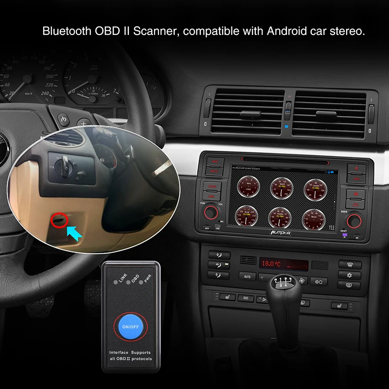 Тыква OBD2 сканер Авто OBDII сканирующий Инструмент OBD 2 II ELM 327 V1.5 Bluetooth 4 0