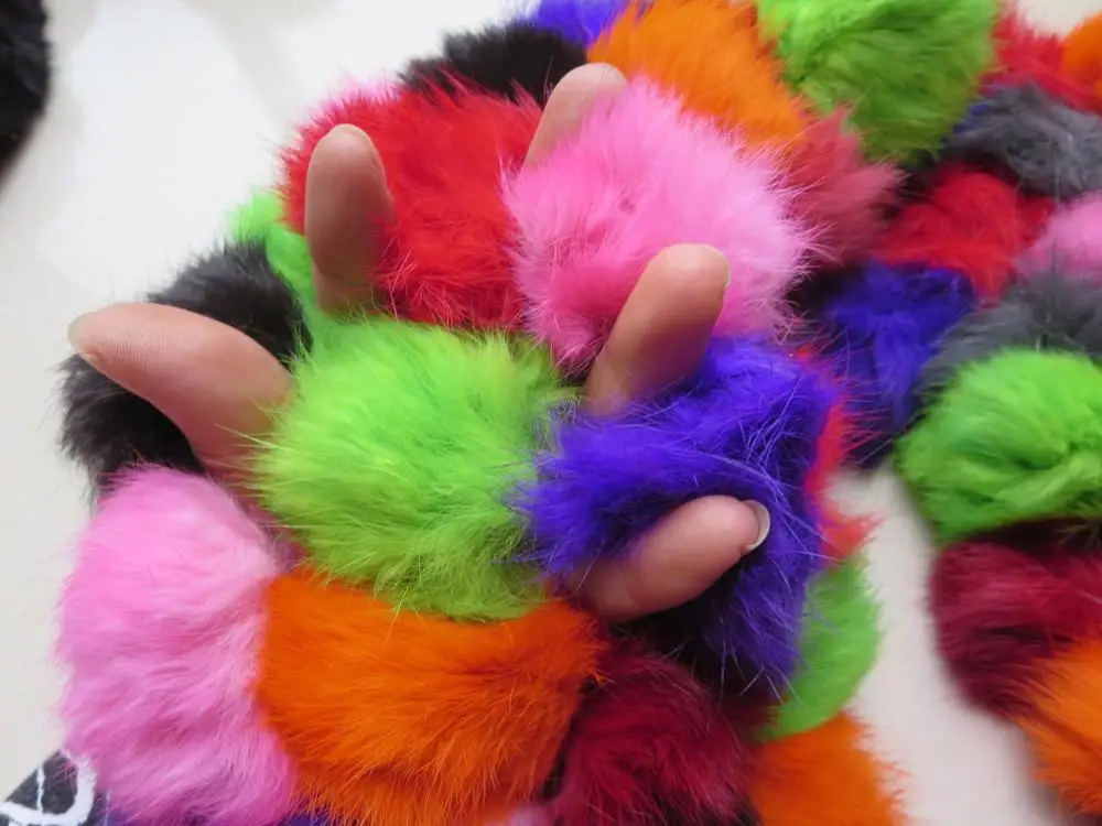 Женская шаль из натурального кроличьего меха с шариками женская зимняя теплая