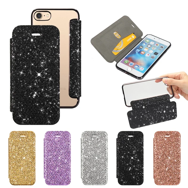 

Чехол для Apple iPhone 7, откидная крышка, fundas для iPhone 7 Plus, чехол с блестящим покрытием, прозрачный кошелек, мягкий чехол kimTHmall
