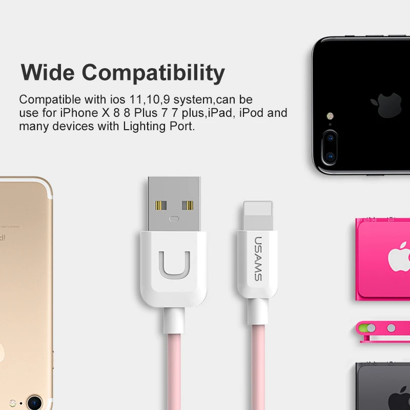 Для iPhone 7 кабель USB USAMS 2A быстрее Зарядное устройство для Дата свет кабель|cable