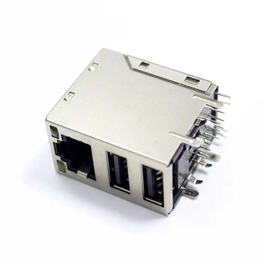 1 шт. USB + RJ45 Ethernet кабель гнездовой разъем с 2 светодиодными разъемами для