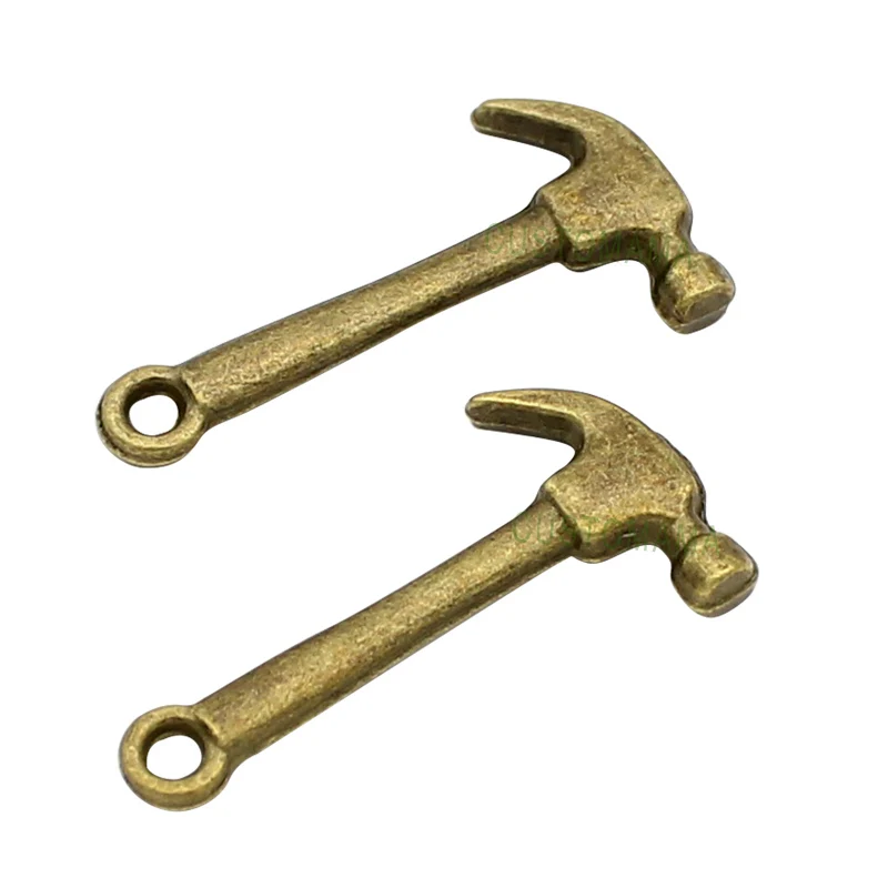 

80pcs-Antique Bronze 3D Hammer Charm Pendant 25x13mm