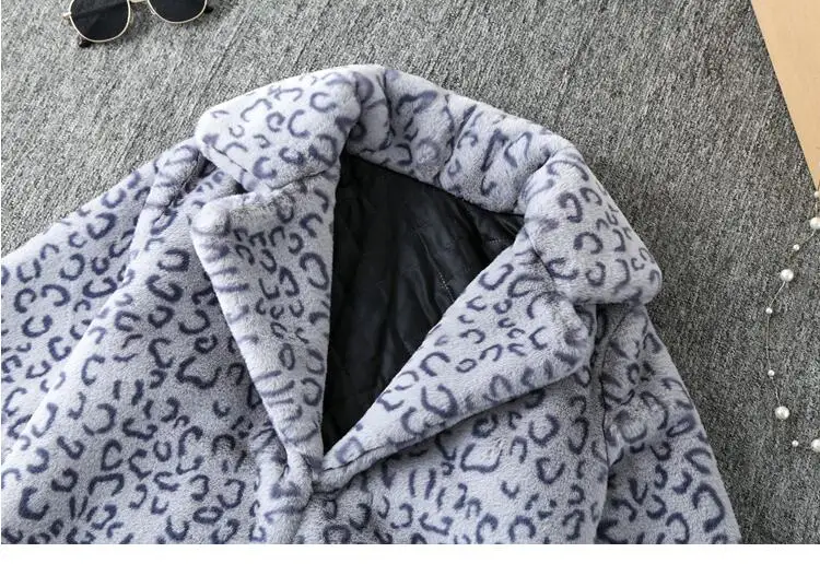 grey short MSAISS зимняя женская леопардовая куртка средней длины, зимнее пальто из искусственного меха, женские тонкие повседневные меховые куртки Luipaard - Цвет: grey short