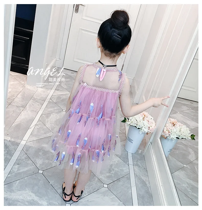 Summer Girl Clothes Kids Dresses For Girls Lace Feather Embroidery Dress Party Wedding Children Princess | Детская одежда и обувь