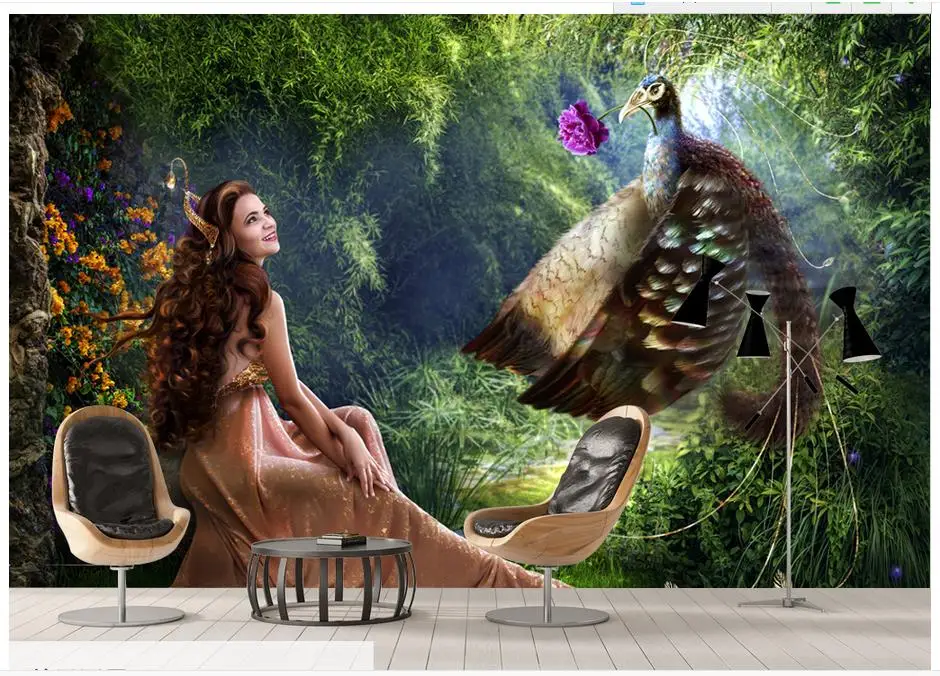 3d фотообои на заказ фрески обои для цветов красивая принцесса и птица мечты фон