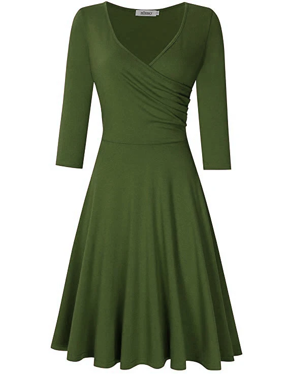 light green Женское Хлопковое платье, повседневное, летнее, однотонное, ТРАПЕЦИЕВИДНОЕ, сарафан, v-образный вырез, половина рукава, большой размер, плиссированное платье, праздничные, вечерние, офисные платья - Цвет: light green