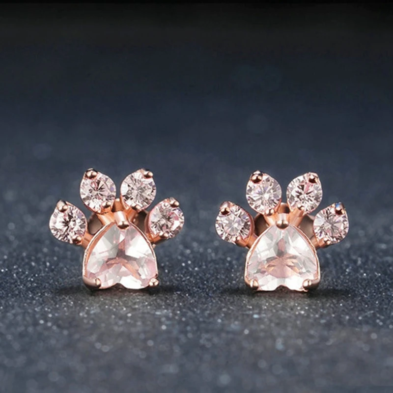 Женские серьги гвоздики в виде лапы розовое золото с