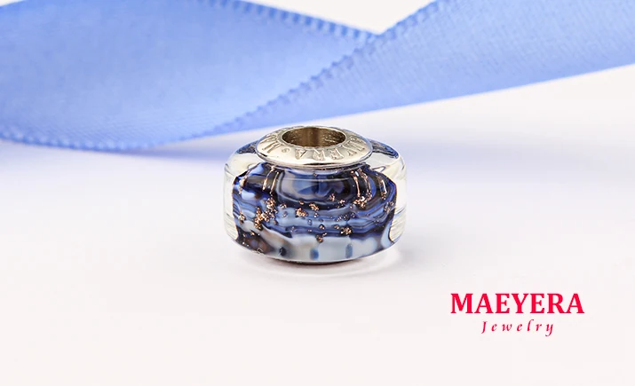 MAEYERA подлинные 925 пробы серебряные бусины лэмпворк синие зыбучие пески бусины из муранского стекла подходят к Европейскому браслету 920281