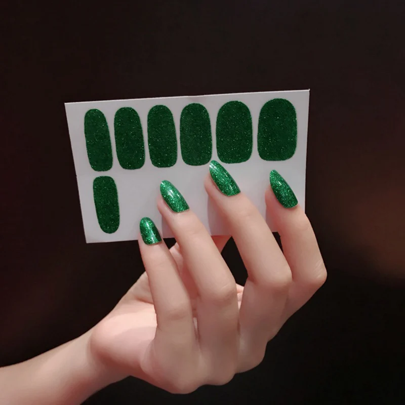 12 наконечников/Лист Чистый Блеск Цвет ногтей обертывания зеленый полное