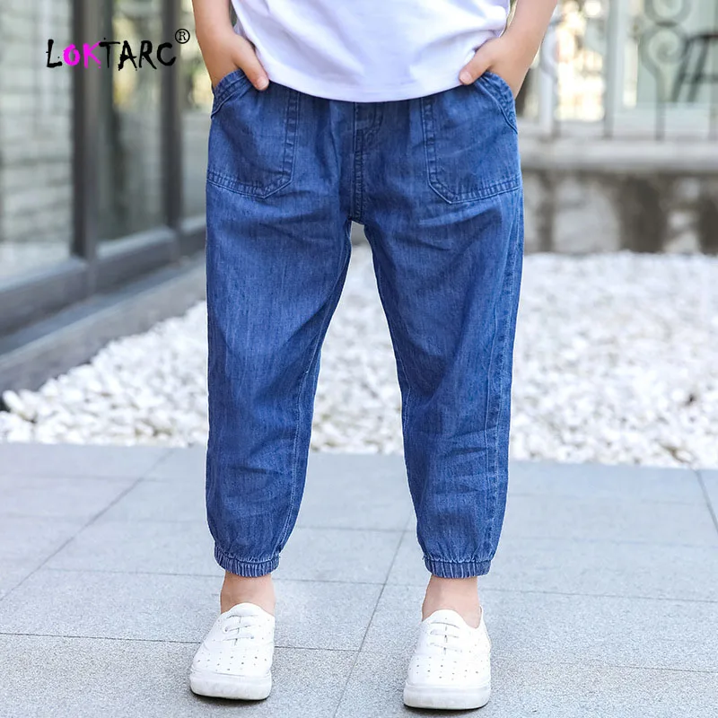 LOKTARC/весенние джинсы для мальчиков джинсовые брюки с эластичной резинкой на