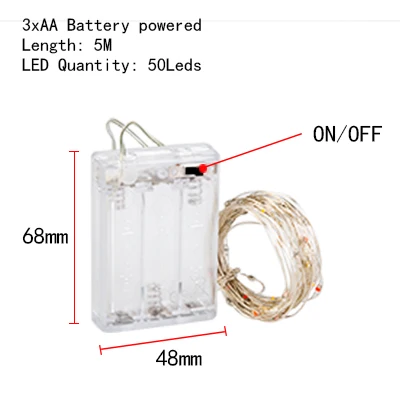 5m by AA battery 1 м 2 м 3 м 5 м 10 М медный провод светодиодный гирлянды праздничное освещение сказочная Гирлянда для рождественской елки украшения свадебной вечеринки - Испускаемый цвет: 5m by AA battery