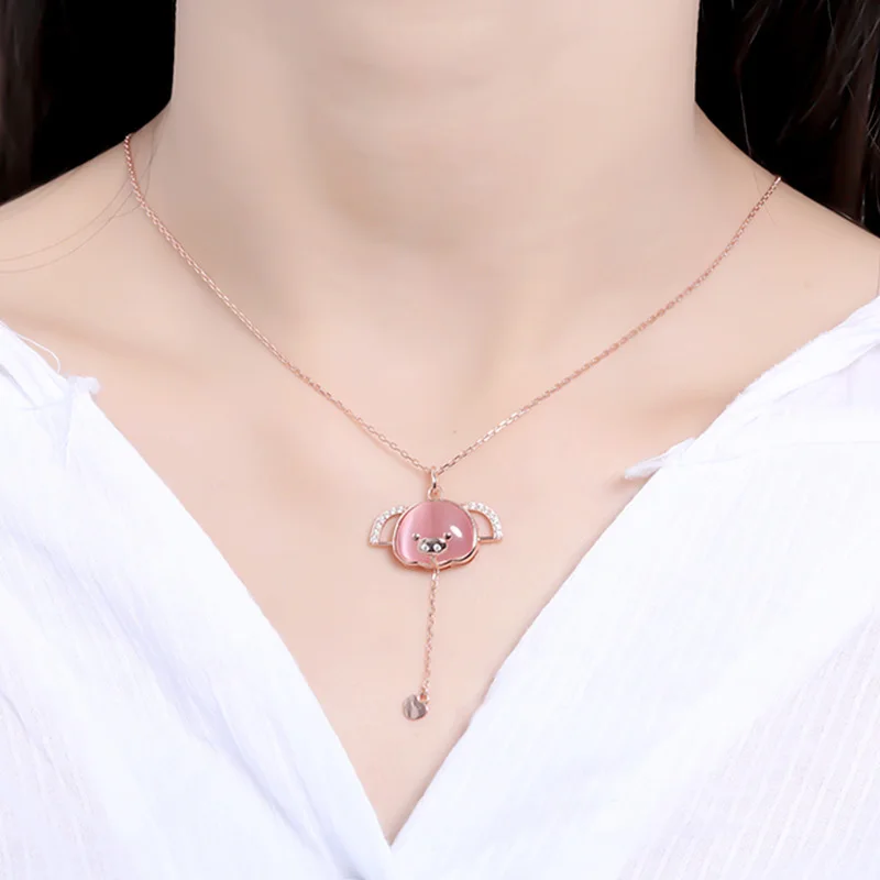 Женская цепочка с подвеской в виде свиньи из серебра 925 пробы|Ожерелья| |