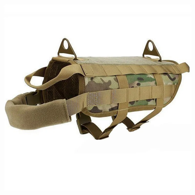 

600D Nylon Adjustable Tactical Service Dog Vest Waterproof Military Training Patrol Hunting Dog Harness Molle Vest With Handle