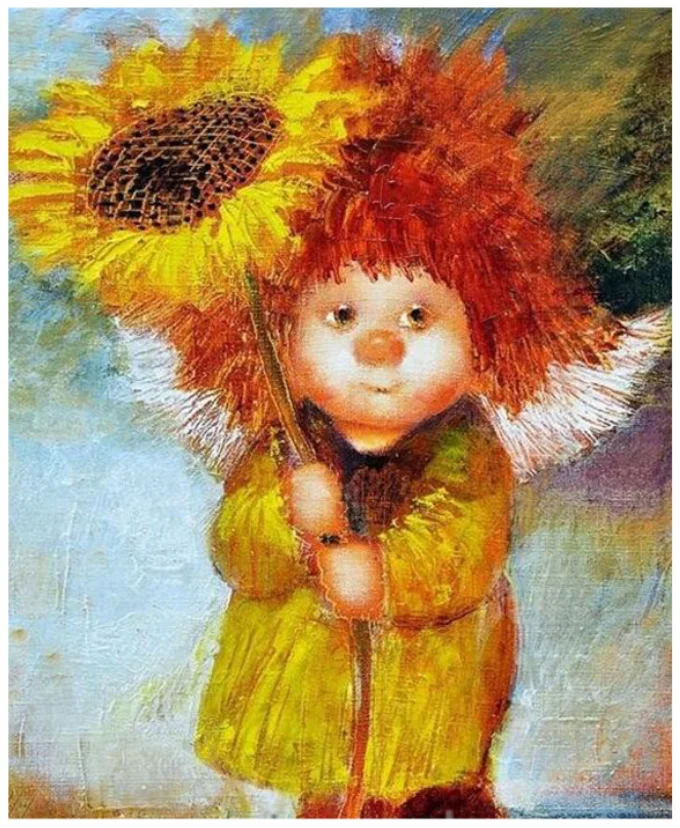 Little girl holding sunflower Oil Painting By Numbers Kits Wall Art Home Decor Semi-finished hand canvas paintings for kids room | Дом и сад