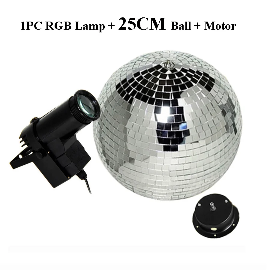 1PC Lamp With 25CM Thrisdar D15 20 25 см вращающийся отражающий зеркальный шар с мотором+ 10 Вт RGB луч Pinspot диско DJ сценический светильник KTV бар вечерние светильник - Цвет: 1PC Lamp With 25CM