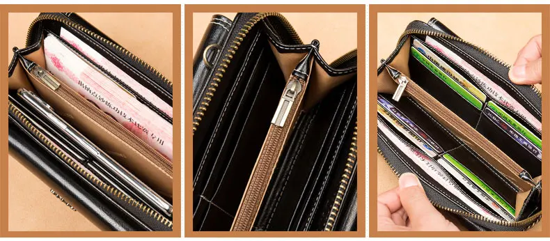 Vintage Oil Wax Leather Women Wallets Long Zippers Purse Genuine Leather Wallet Female Clutch Multifunction Big Capacity Wallet