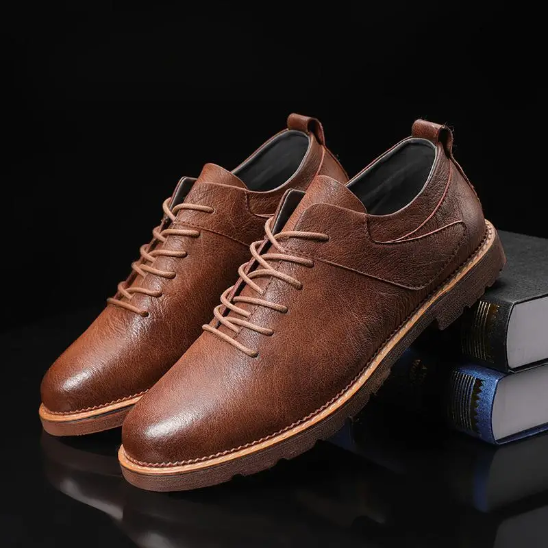 Брендовая мужская обувь в британском стиле; классические кожаные оксфорды; деловая роскошная мужская повседневная обувь; нескользящие лоферы; винтажные оксфорды - Цвет: Brown