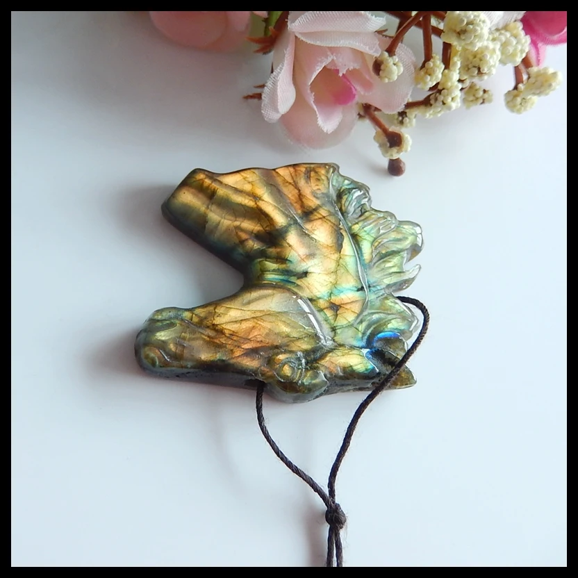 

Natural Carved horse head Labradorite Pendant Bead,Semi-perious Stone Fashion Jewelry Hot Selling,44x40x8mm,21.9g