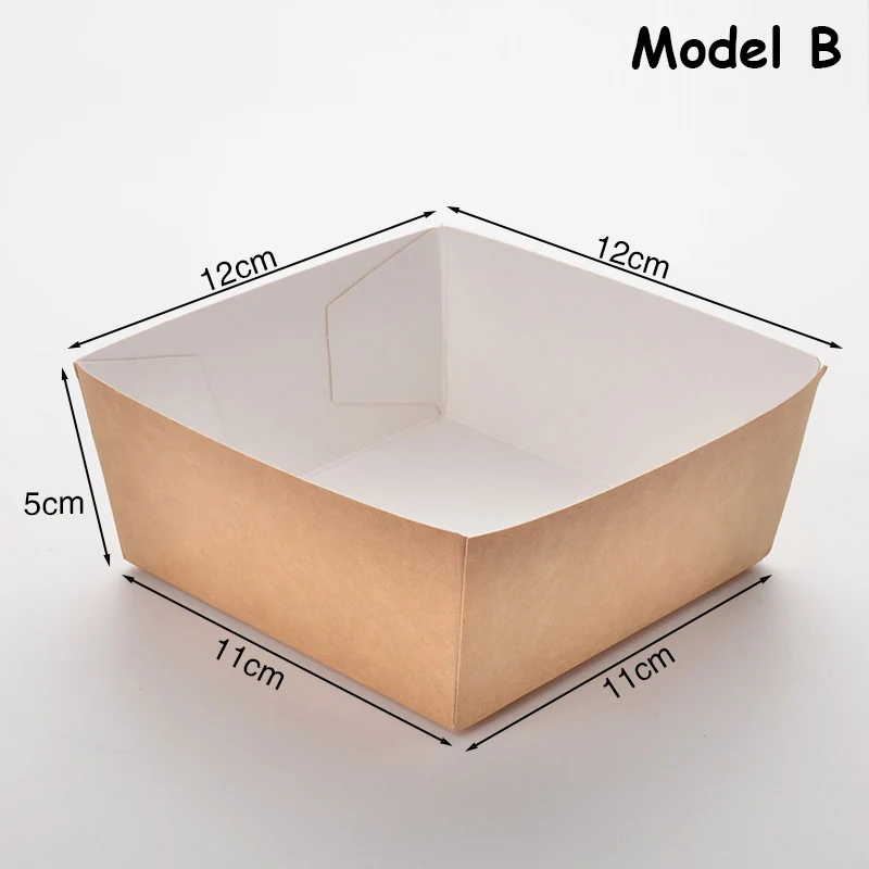 Model B Коробка для фаст-фуда, одноразовая коробка, чехол из крафт-бумаги, поднос для еды, класс еды, жареная курица, картошка фри, коробка, водонепроницаемая и антимасляная 100 шт - Цвет: Model B