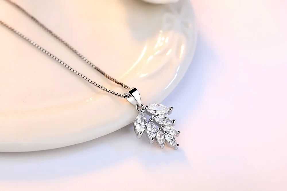LUKENI Luxury Crystal Leaf Pendants Necklace For Girl Party Jewelry New Fashion Female 925 Sterling Silver Choker Bijou | Украшения и