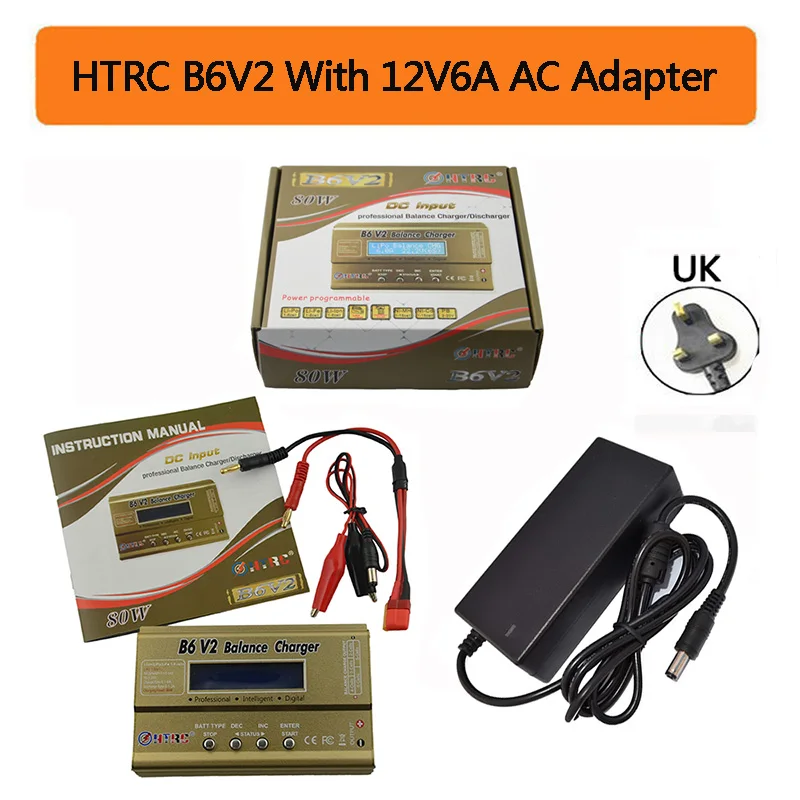 HTRC Imax B6 V2 80 Вт Профессиональная цифровая батарея баланс зарядное устройство Dis зарядное устройство для LiHV LiPo LiIon LiFe NiCd NiMH PB батарея - Цвет: b6v2 with UK Adapter