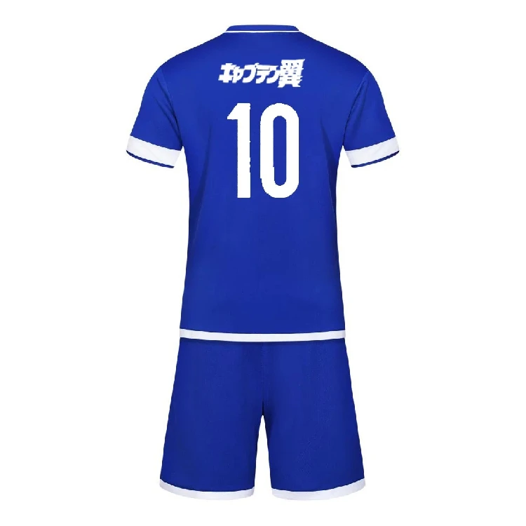 Футболка и шорты Captain Tsubasa голубой футбольный костюм быстросохнущая ткань для